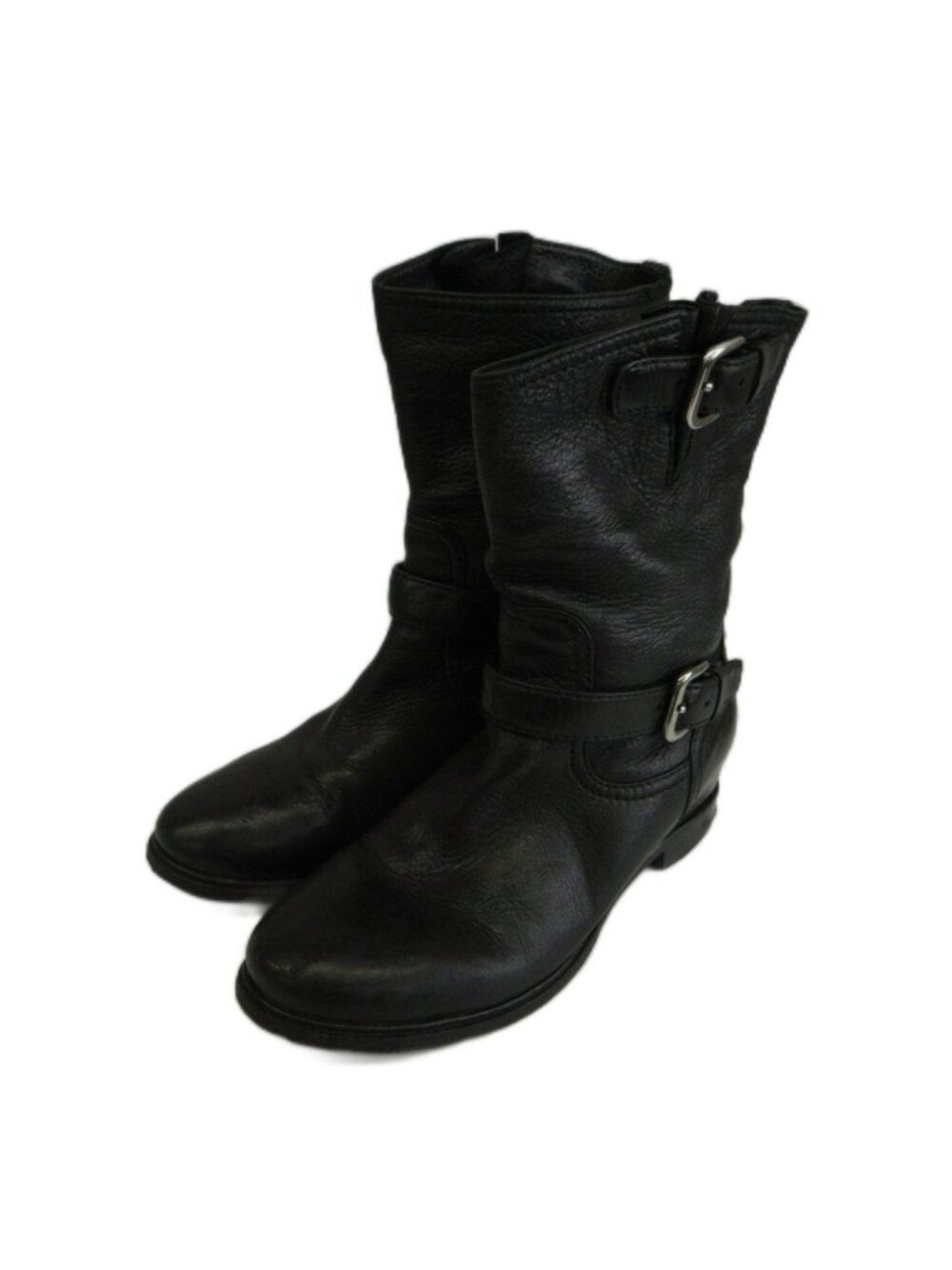 Prada Double Belt Leather Engineer Boots Chevrolet Short Black